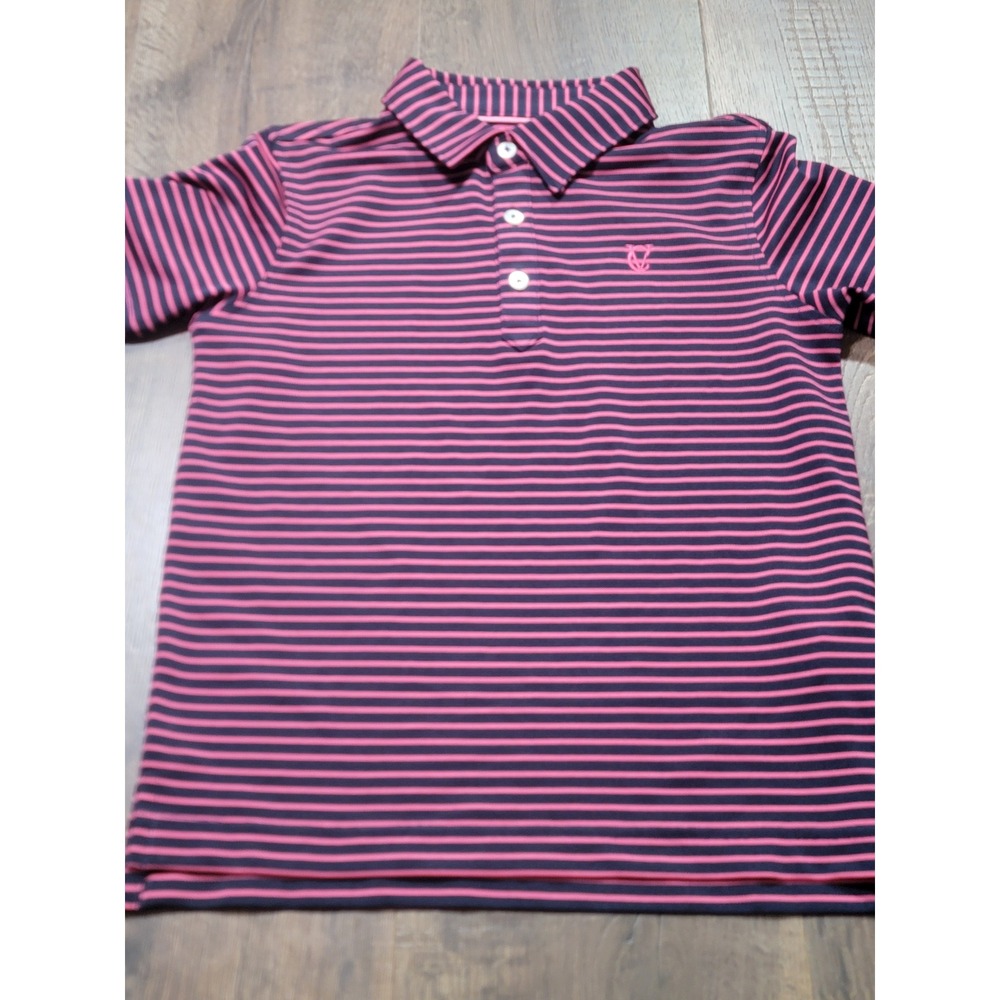 Johnnie-O Boys Striped Performance Polo Shirts Size 7 Lot of 2 Navy Pink Blue